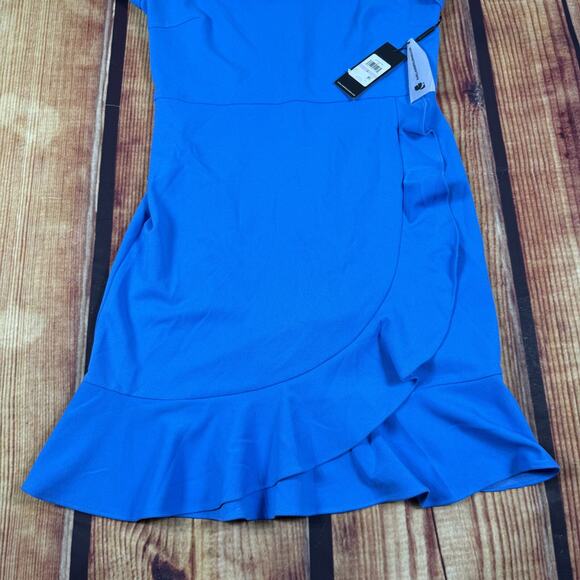 New Karl Lagerfeld Flared Ruffle Dress Womens 6 Blue Short Sleeve Back Zip Paris - Picture 5 of 11